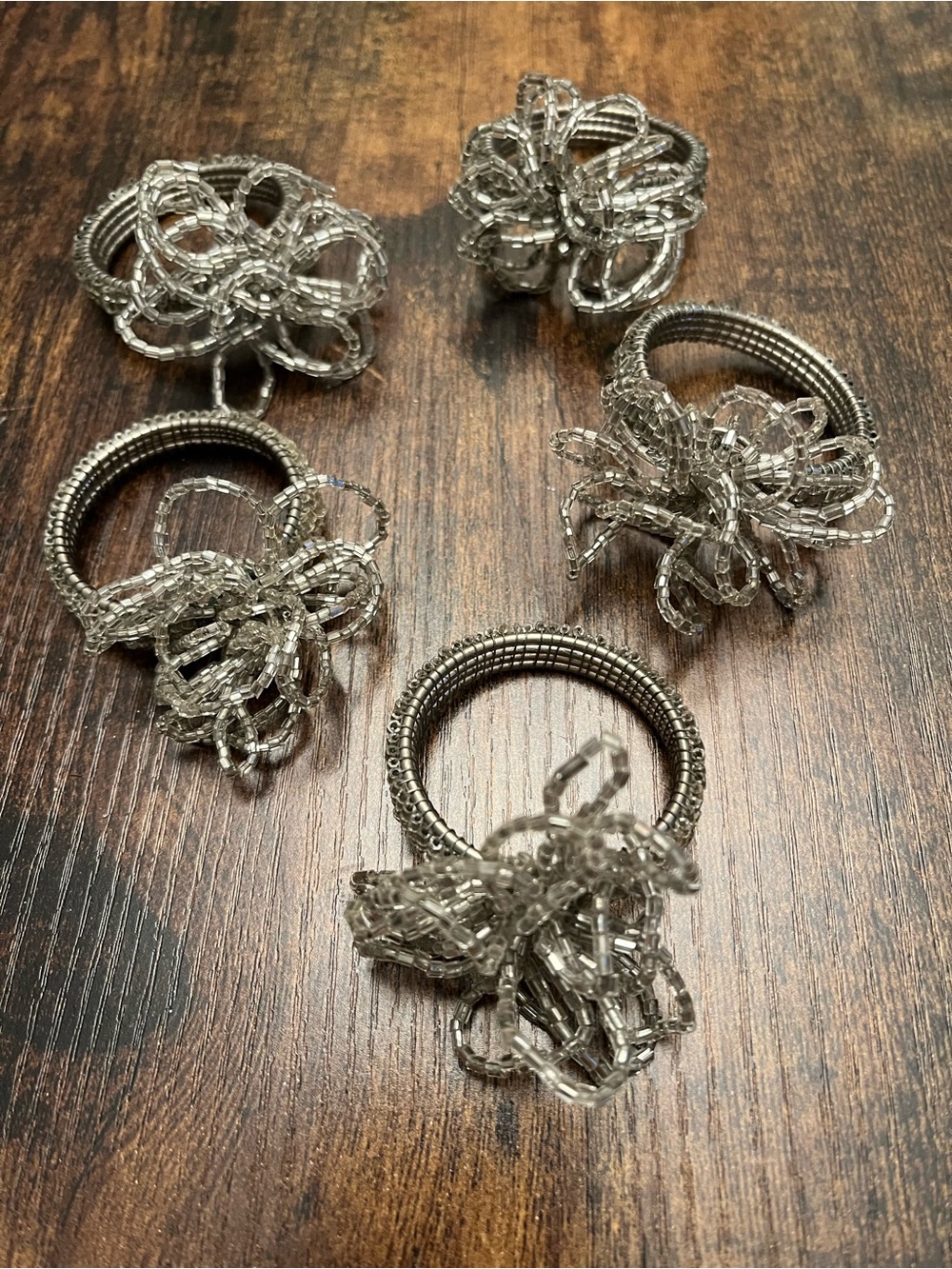 Bling Glass Beaded Napkin Ring Holders 5 Silver Table Setting Dinner Fairy